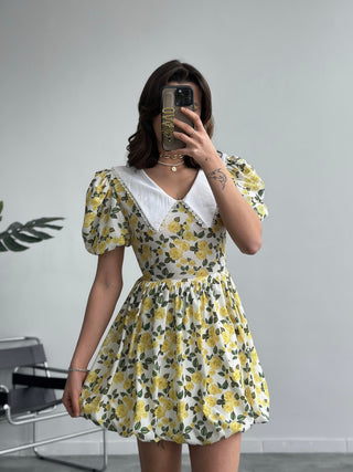 Gossa Vintage Sarı Çiçekli Elbise